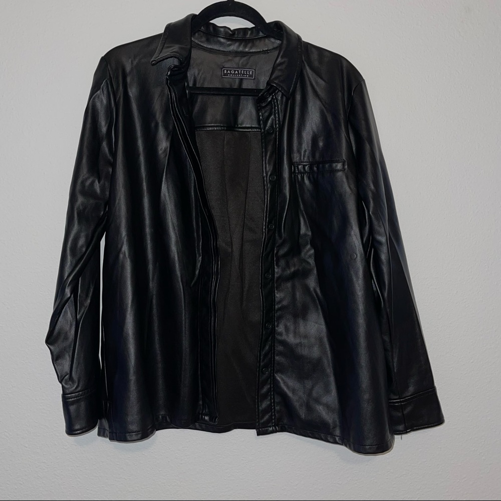 Bagatelle Collection Faux Leather Button Down Shacket